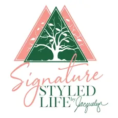 Logo with green tree in pink triangle above “Signature Styled Life” text
