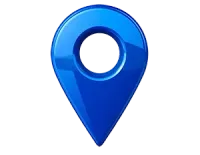 Blue location pin icon with a circular center on a white background