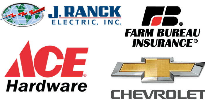 Logos for ace hardware j. ranch electric inc. farm bureau insurance and chevrolet