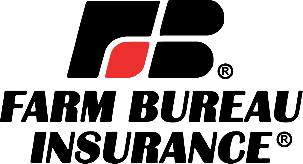 The farm bureau insurance logo is black and red on a white background.