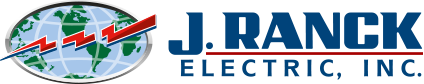 A logo for j. ranch electric inc. with a globe in the background