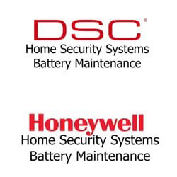 A logo for dsc home security systems battery maintenance and honeywell home security systems battery maintenance.