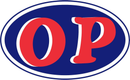 Lettere rosse "OP" su un ovale blu scuro, con contorno bianco e blu.