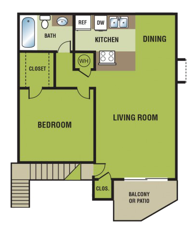 A floor plan of a house with a bedroom and living room