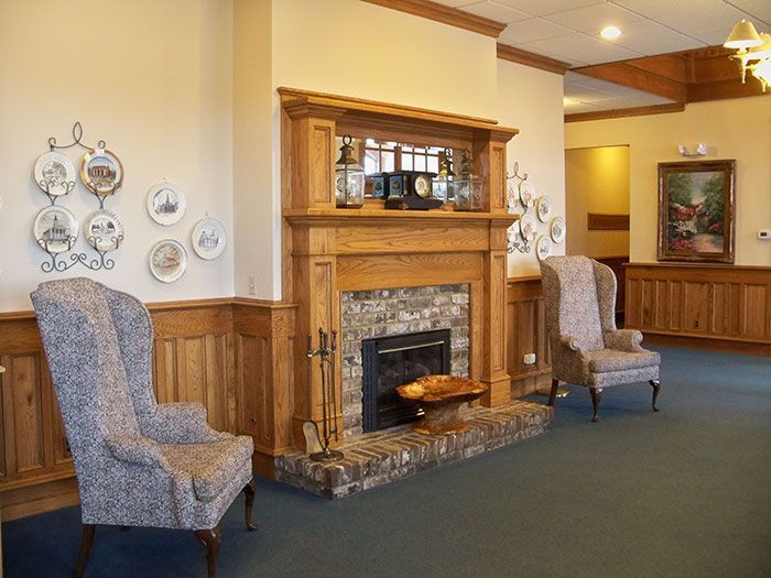 Fireplace area at McCammon Ammons Click Funeral Home Inc in Maryville TN.