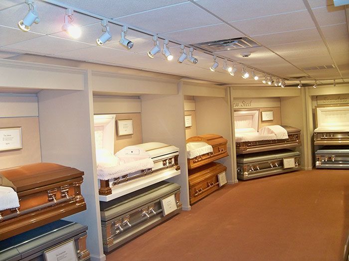 Casket showcase room at McCammon Ammons Click Funeral Home Inc in Maryville TN.