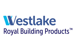 The logo for westlake royal building products is blue and white.