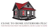 The logo for close to home exteriors llc shows a house with a red roof.