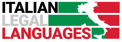 Italian Legal Languages logo with red and white text over the Italian flag silhouette in green, white, and red