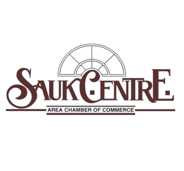 Sauk Centre Area Chamber of Commerce logo: brown script text with a half-circle window above the words.