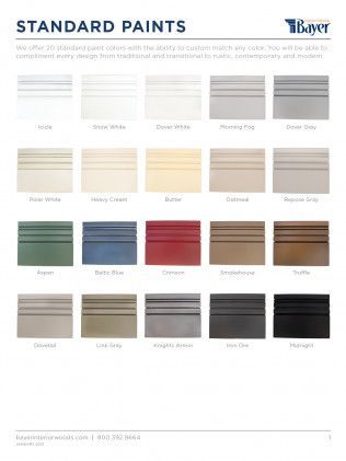 Color swatches of standard paints: white, gray, beige, blue, green, brown, and black.