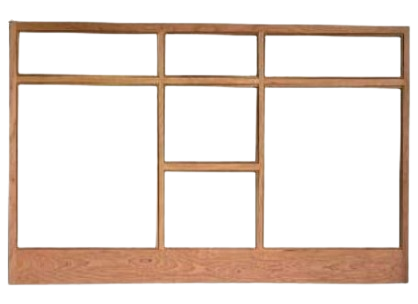 Wooden window frame with five rectangular panes.