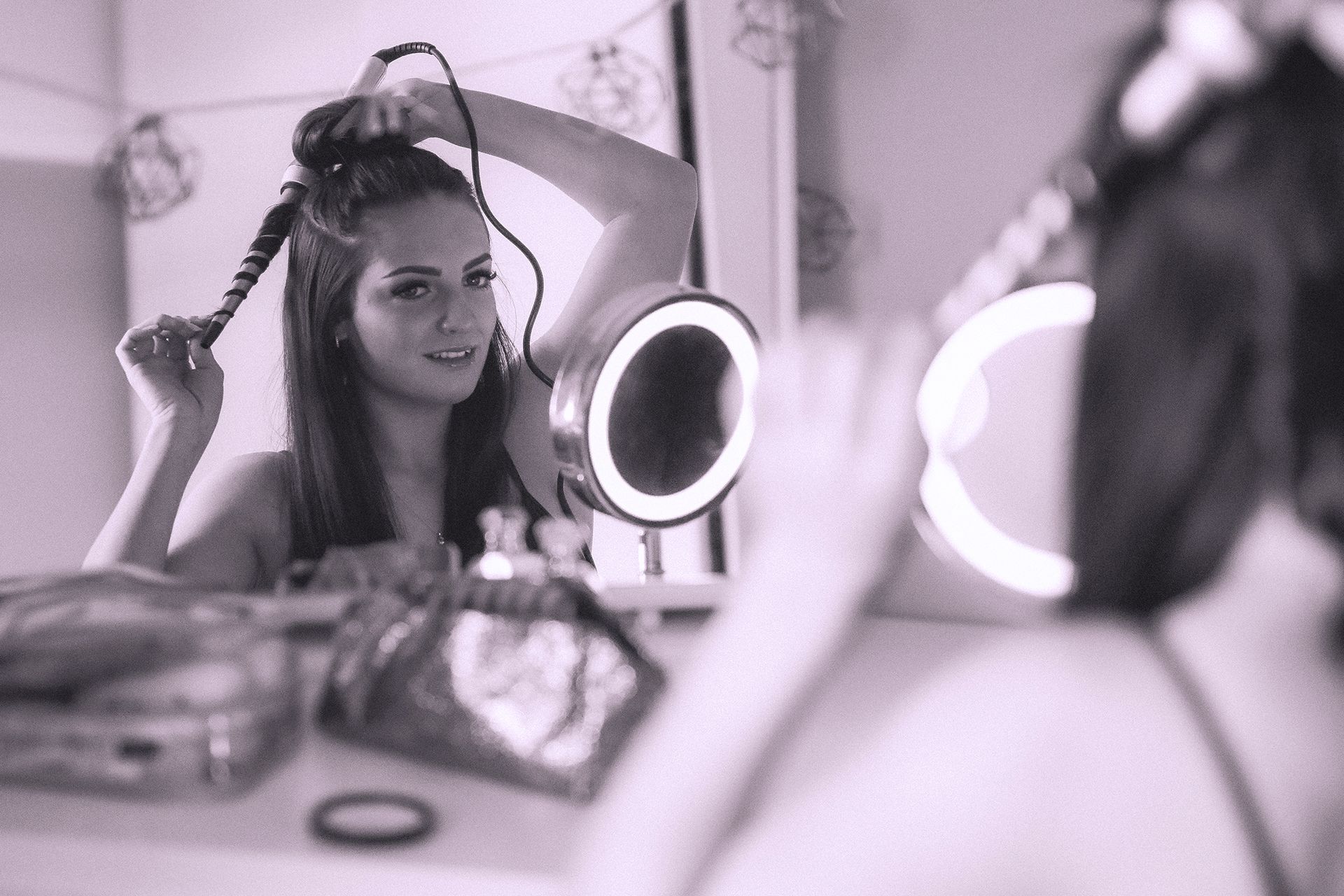 Maid of honour getting ready for wedding photography in Bournemouth.