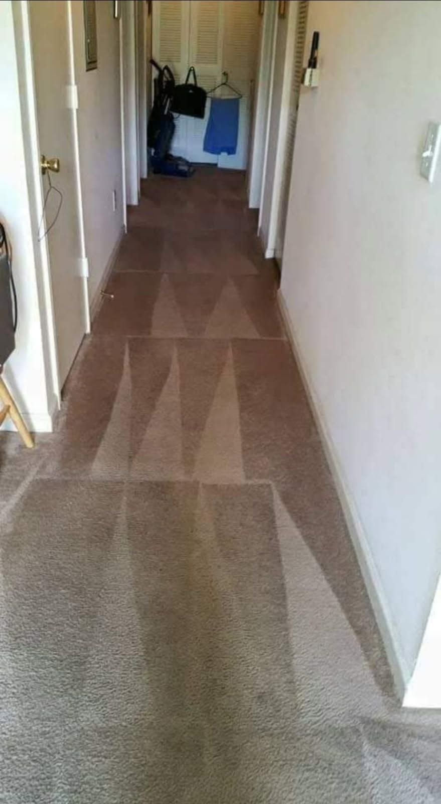 A person is using a vacuum cleaner to clean a carpet.