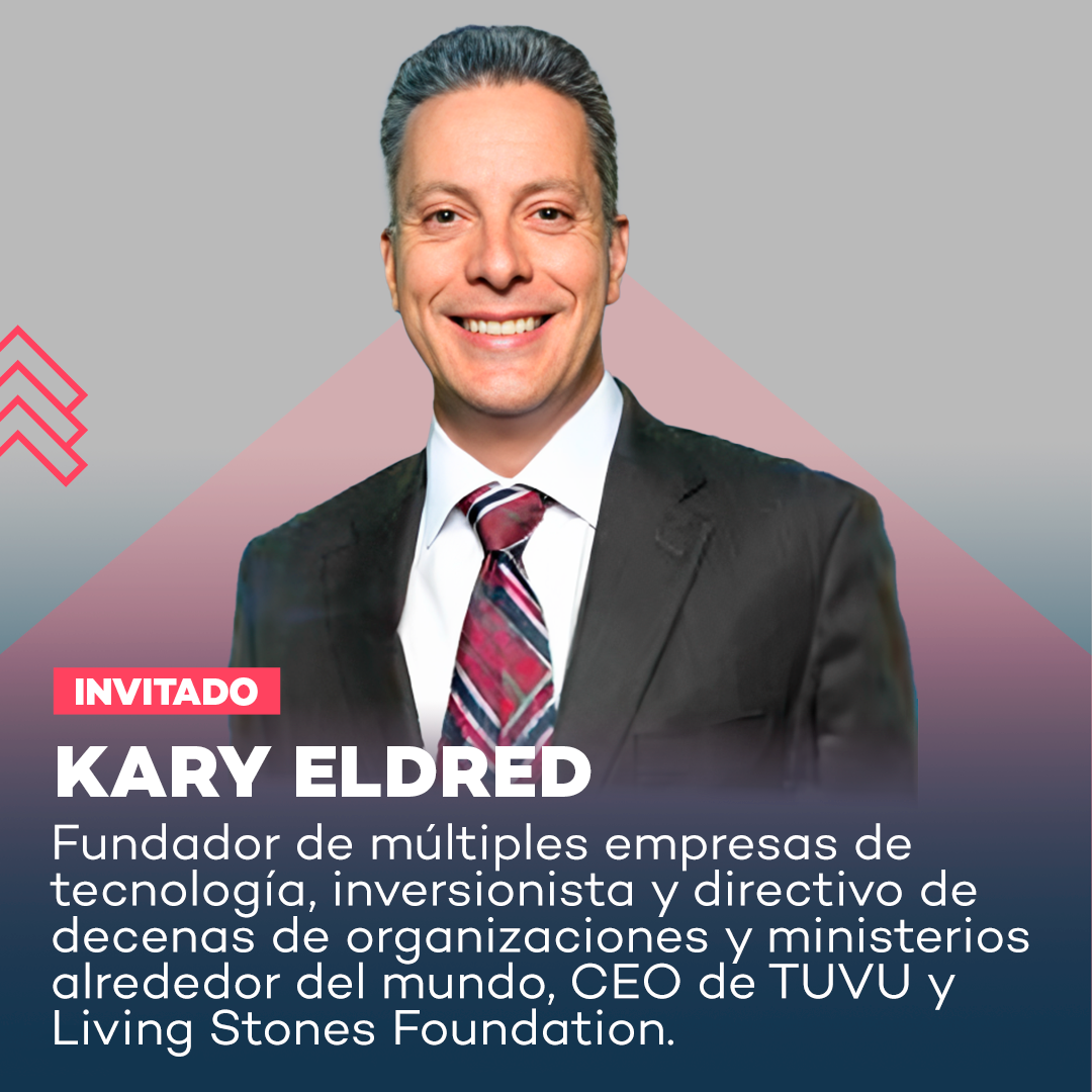 A man in a suit and tie with the name kary eldred on the bottom