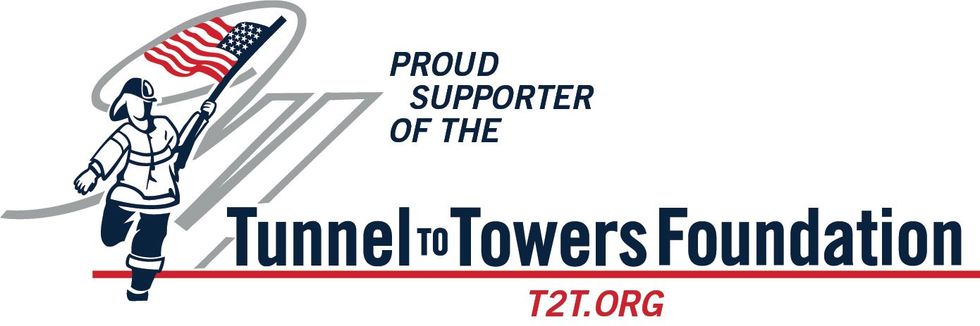 A logo for tunnel to towers foundation with a fireman holding an american flag