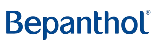 Ein blaues Bepanthol-Logo auf weißem Hintergrund