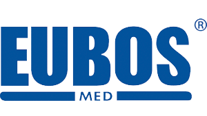 Ein blaues eubos med Logo auf weißem Hintergrund