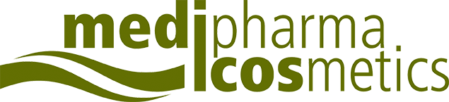 Ein grün-weißes Logo für Medipharma Cosmetics