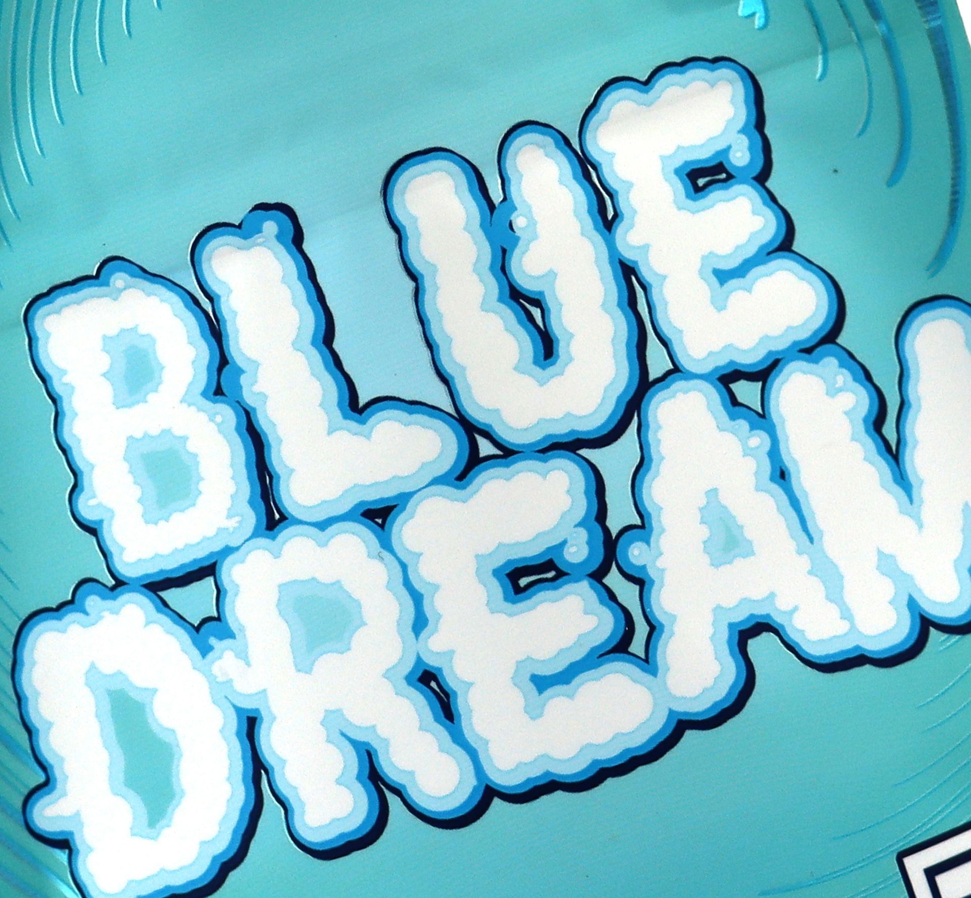 close up of blue dream weed packaging graphic
