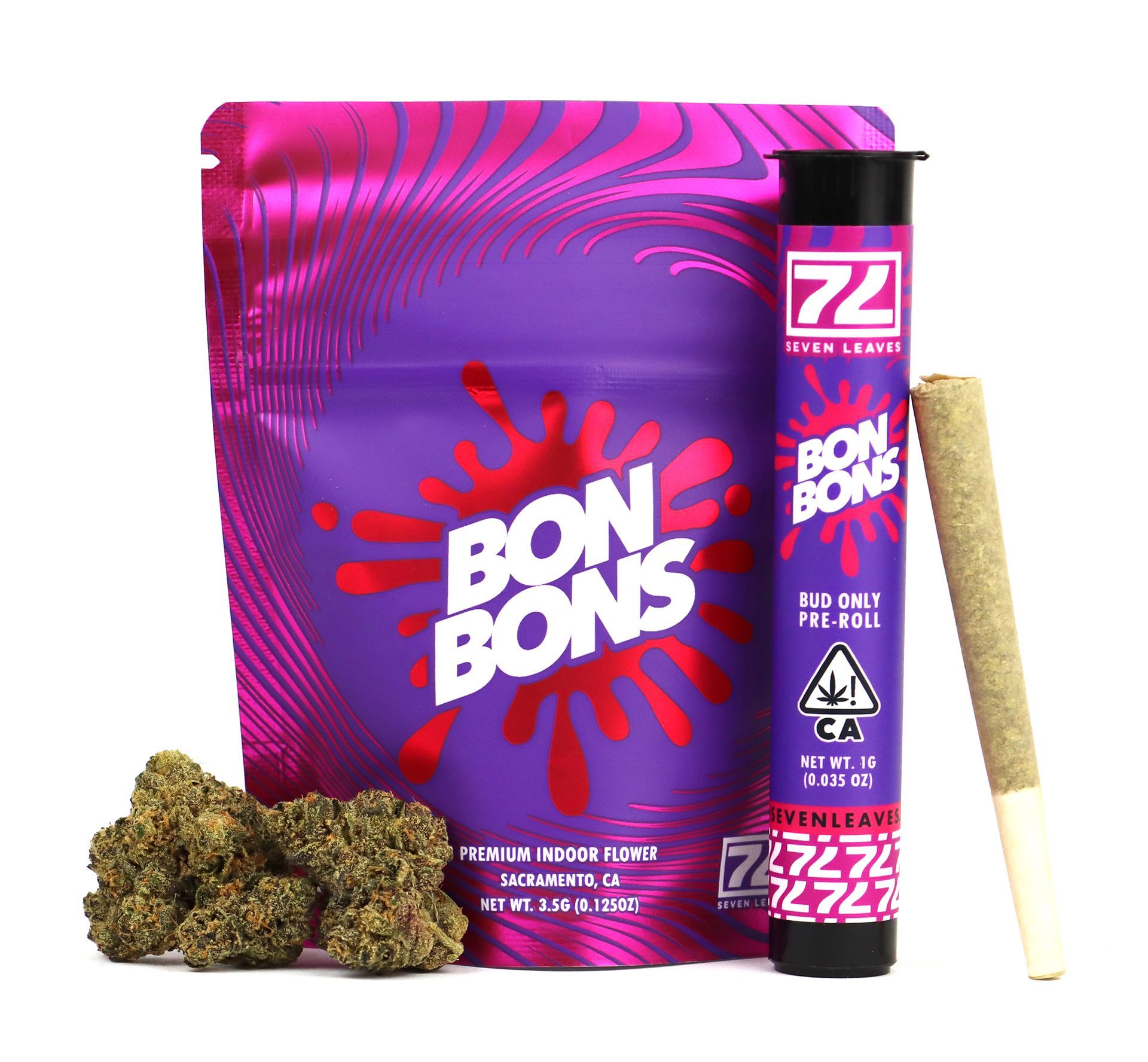 packaging spread of bon bons with pre roll on the side