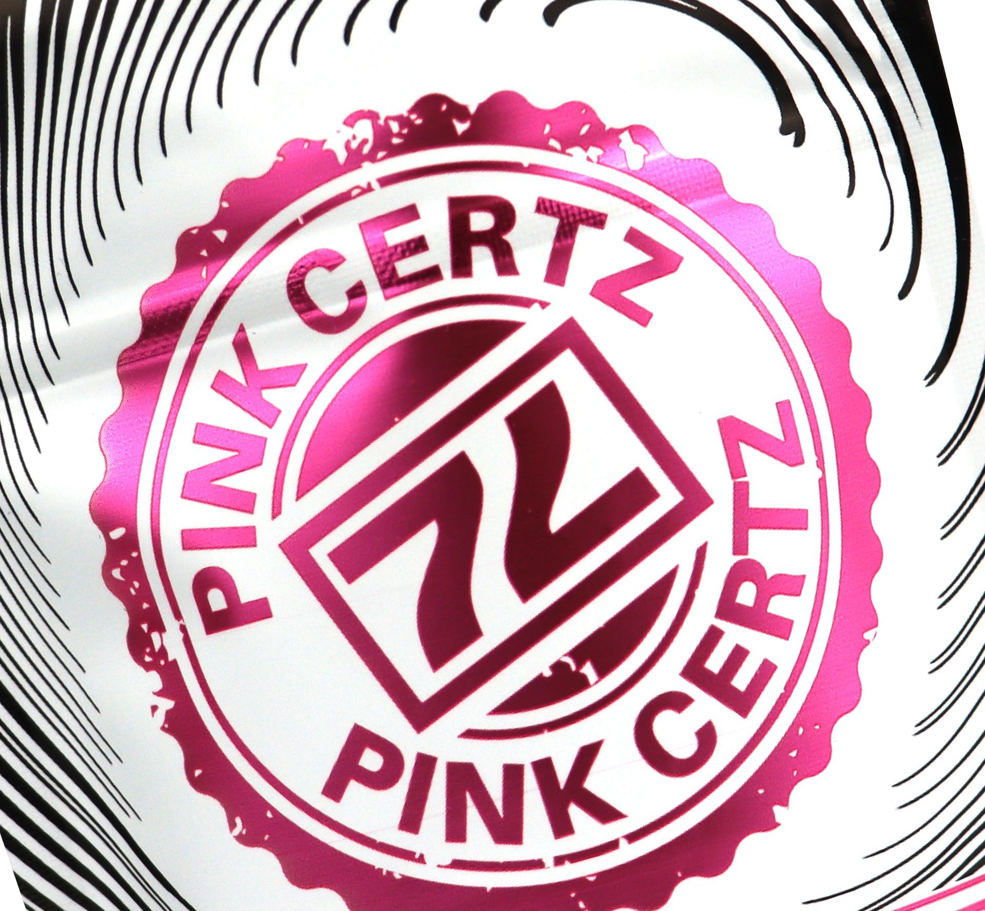 close up of pink certz packaging graphic