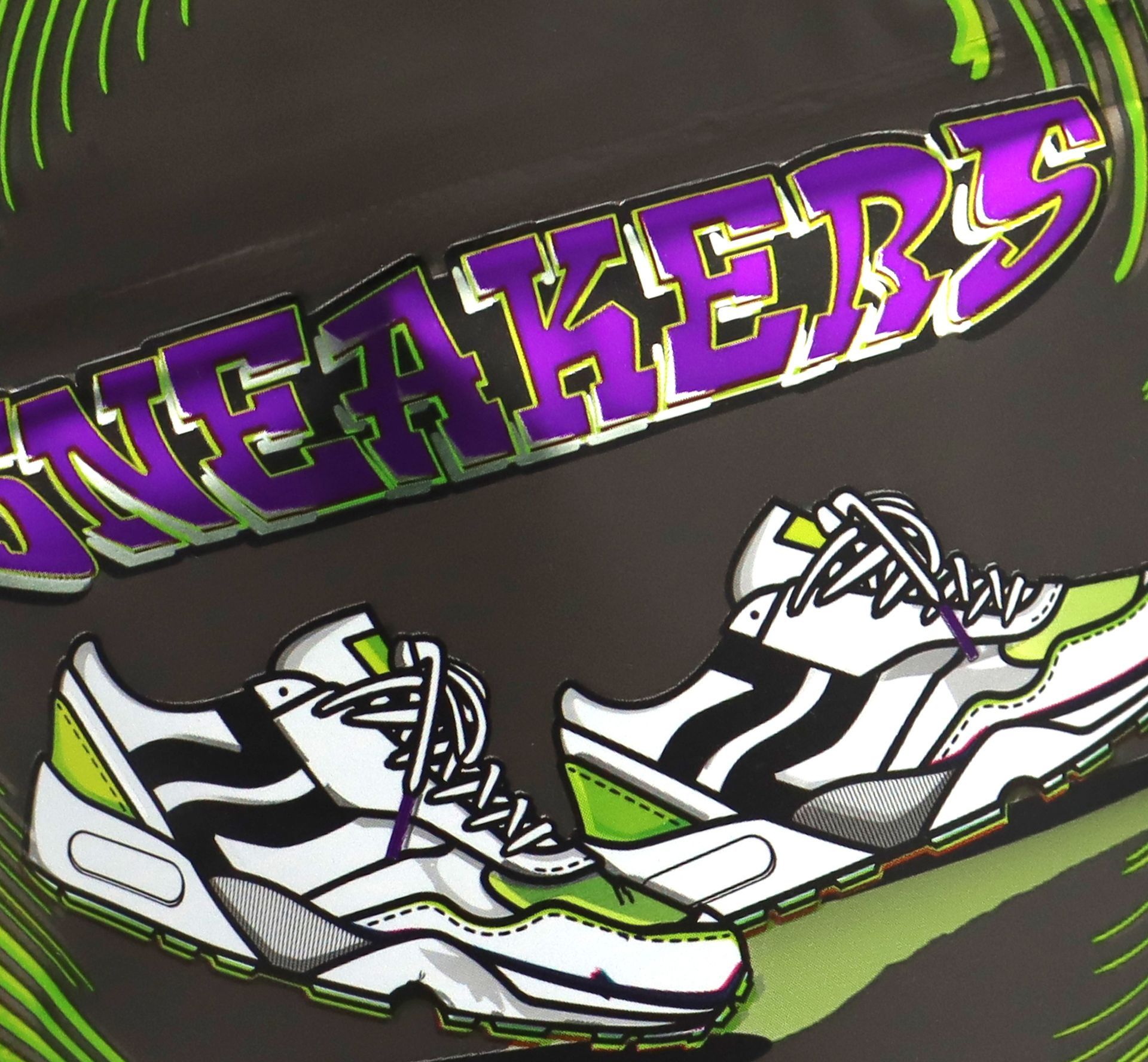 closeup of sneakers packaging graphic