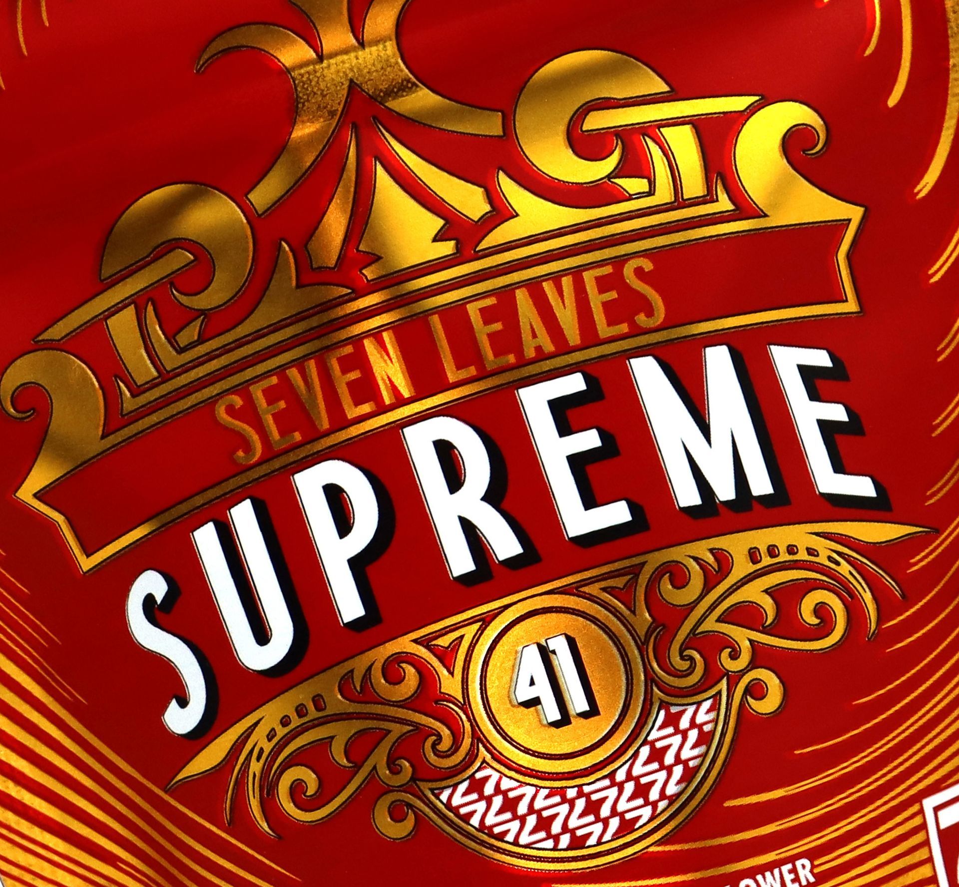 close up of packaging for supreme 41