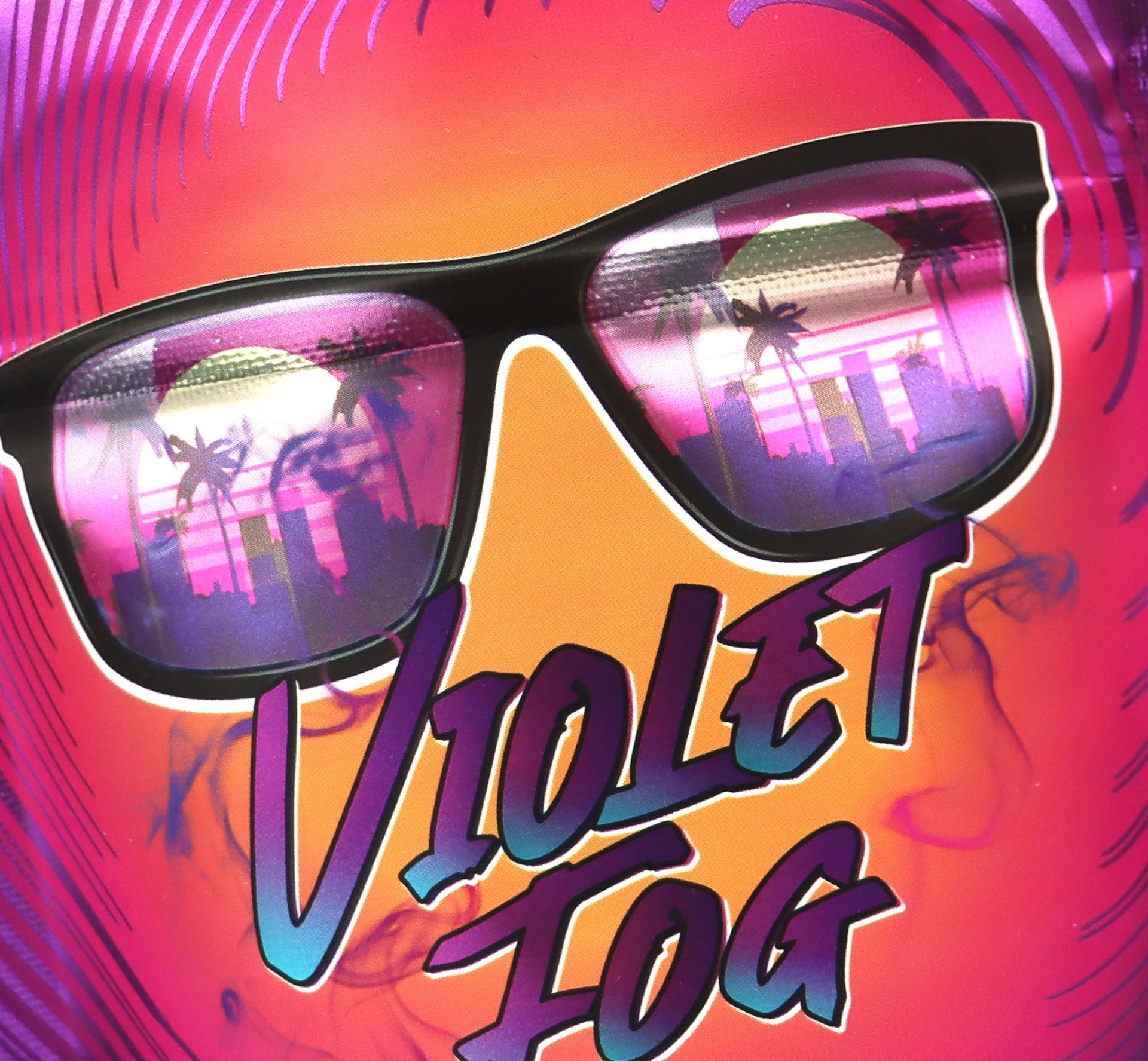 closeup of violet fog packaging graphic