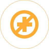 Orange cross symbol with a slash, within a white circle, inside an orange circle.