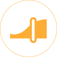 Yellow graphic of a water pipe with water flowing through it, contained in a white circle with an orange border.