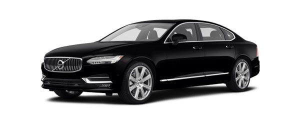 A black volvo s90 is shown on a white background.