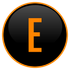 a black circle with an orange letter e inside of it