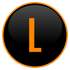 an orange letter l in a black circle