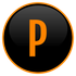 a black circle with an orange letter p inside of it