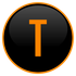 a black circle with an orange letter t inside of it