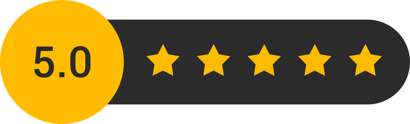 Note de 5,0 avec cinq étoiles d'or.