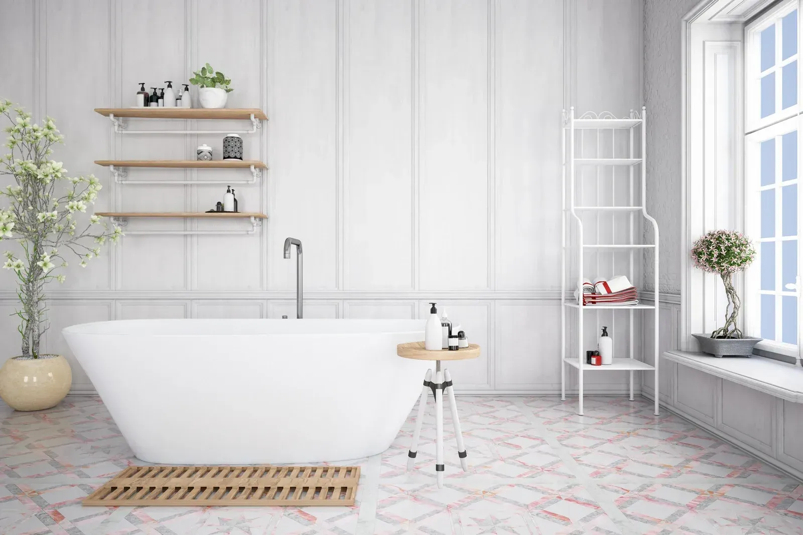 A white bathtub with a white seat attached to it.