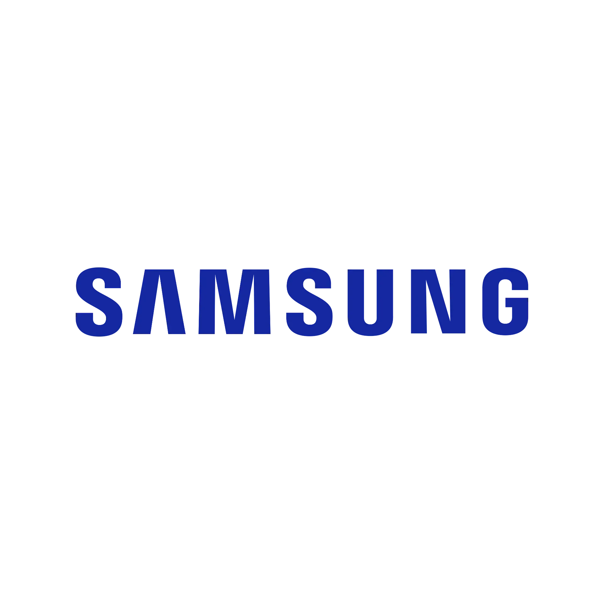 Samsung logo, navy blue text on a white background.