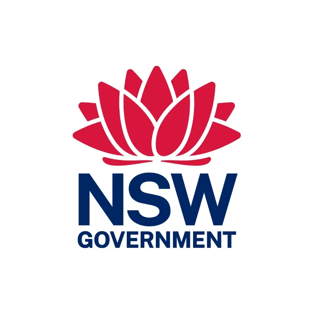 NSW Government logo: Red lotus flower over blue 