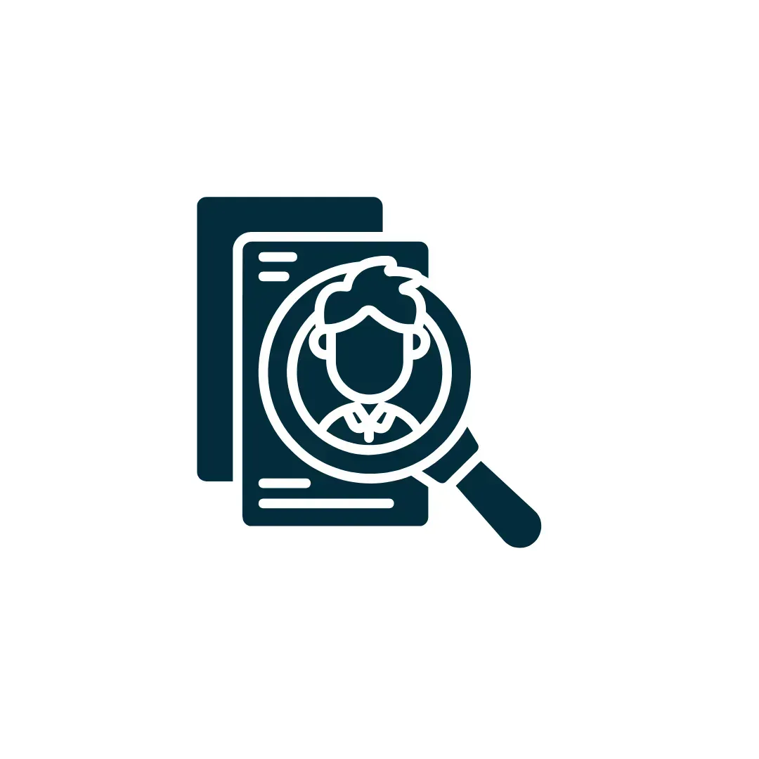 Applicant profile being reviewed with a magnifying glass.