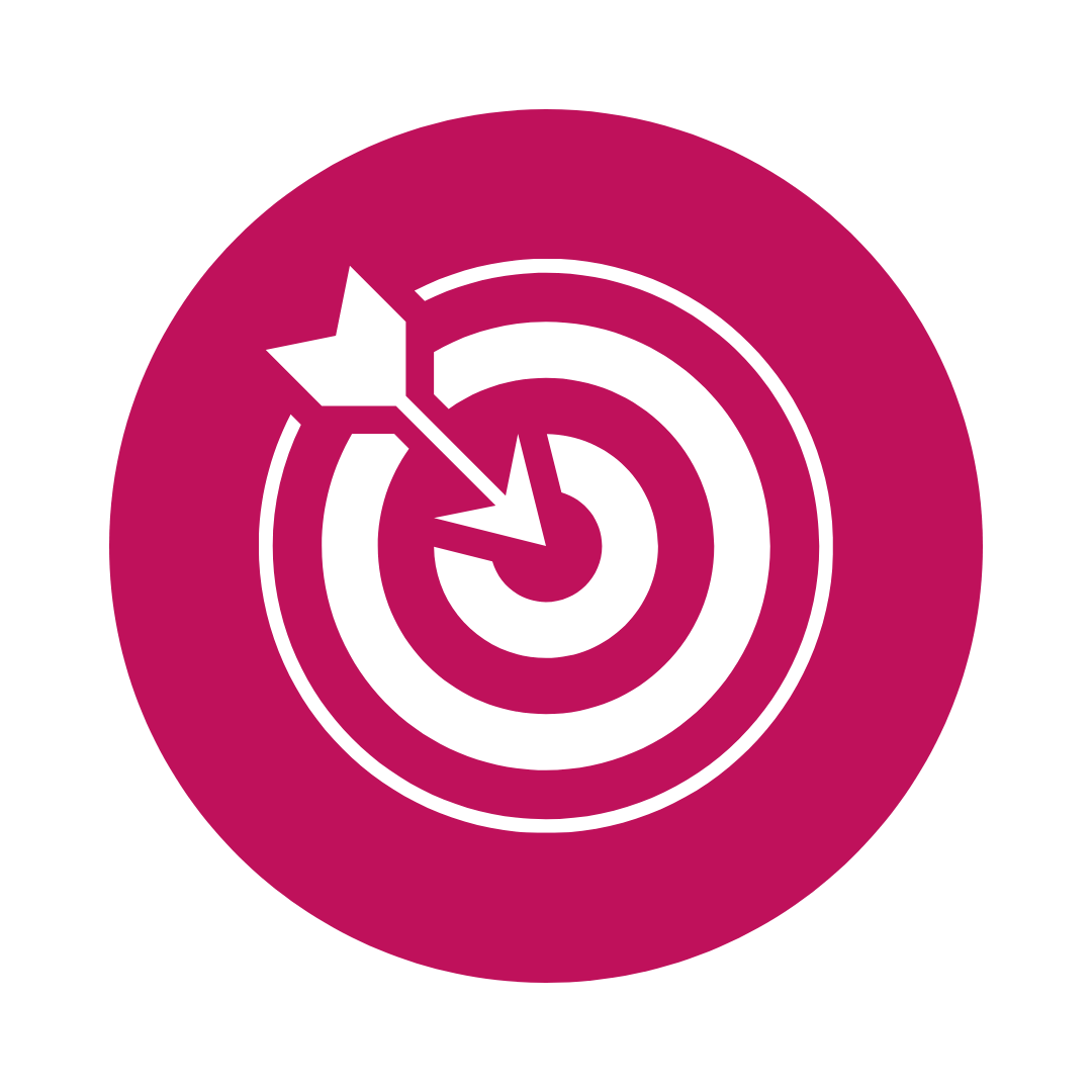 White arrow hitting center of target within a pink circle.