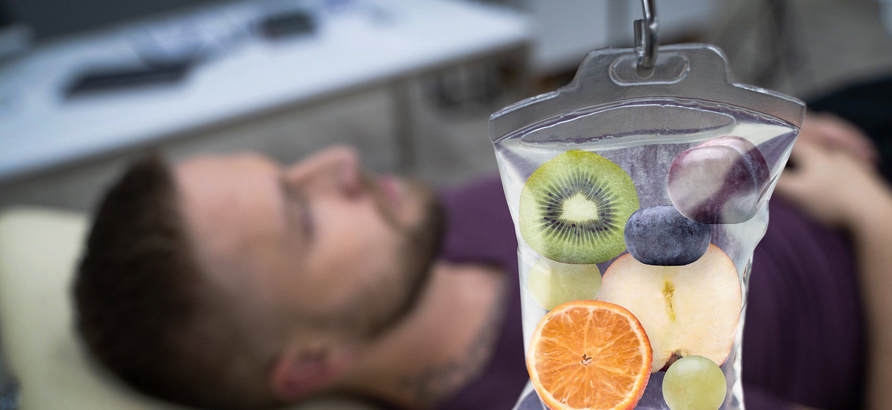 IV bag filled with fruit slices