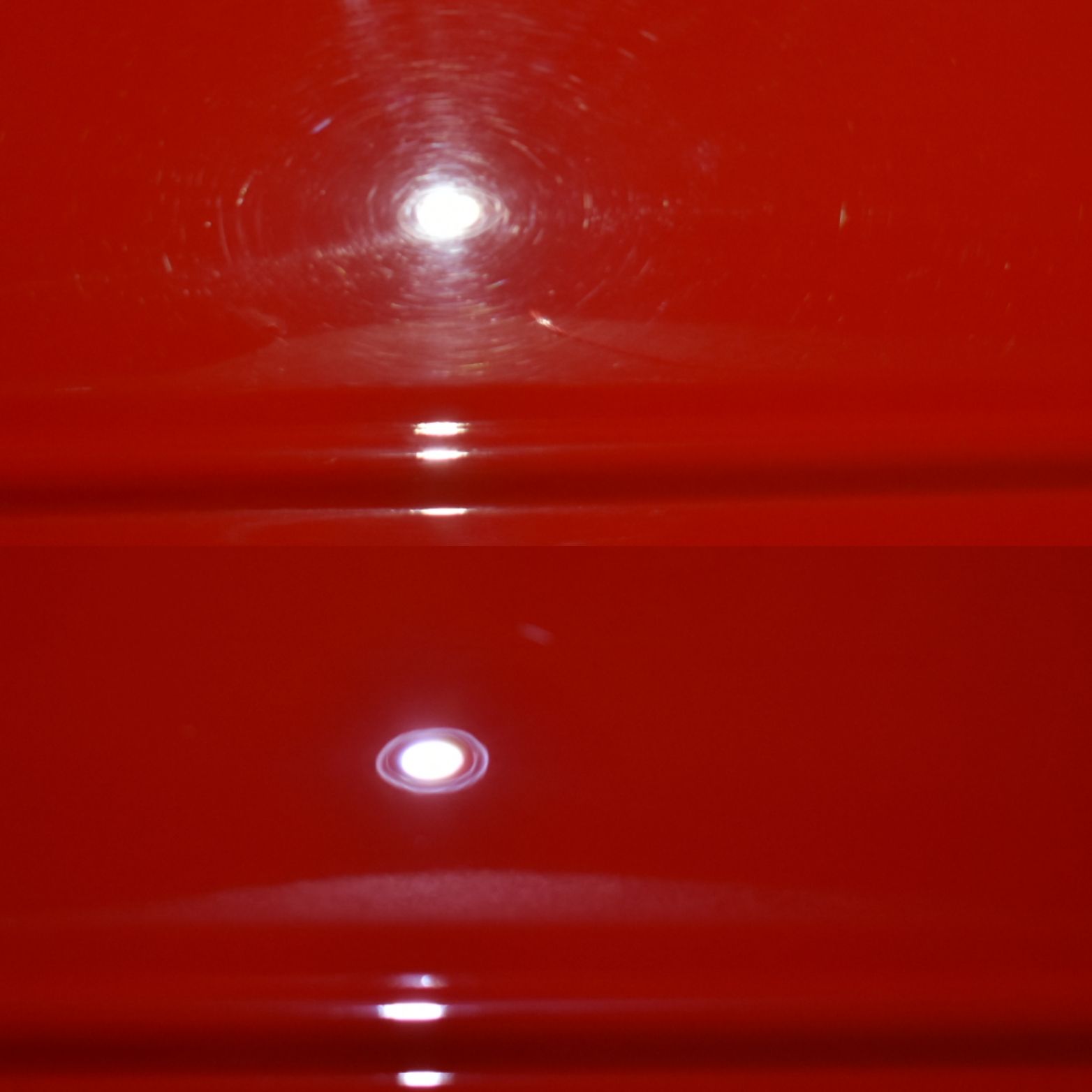 A close up of a red surface with a light shining through it.