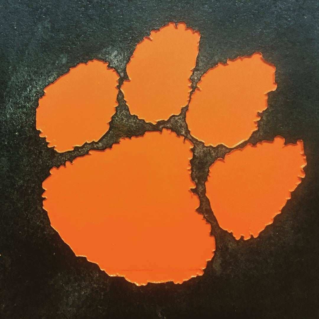 engraved concrete Clemson Paw
