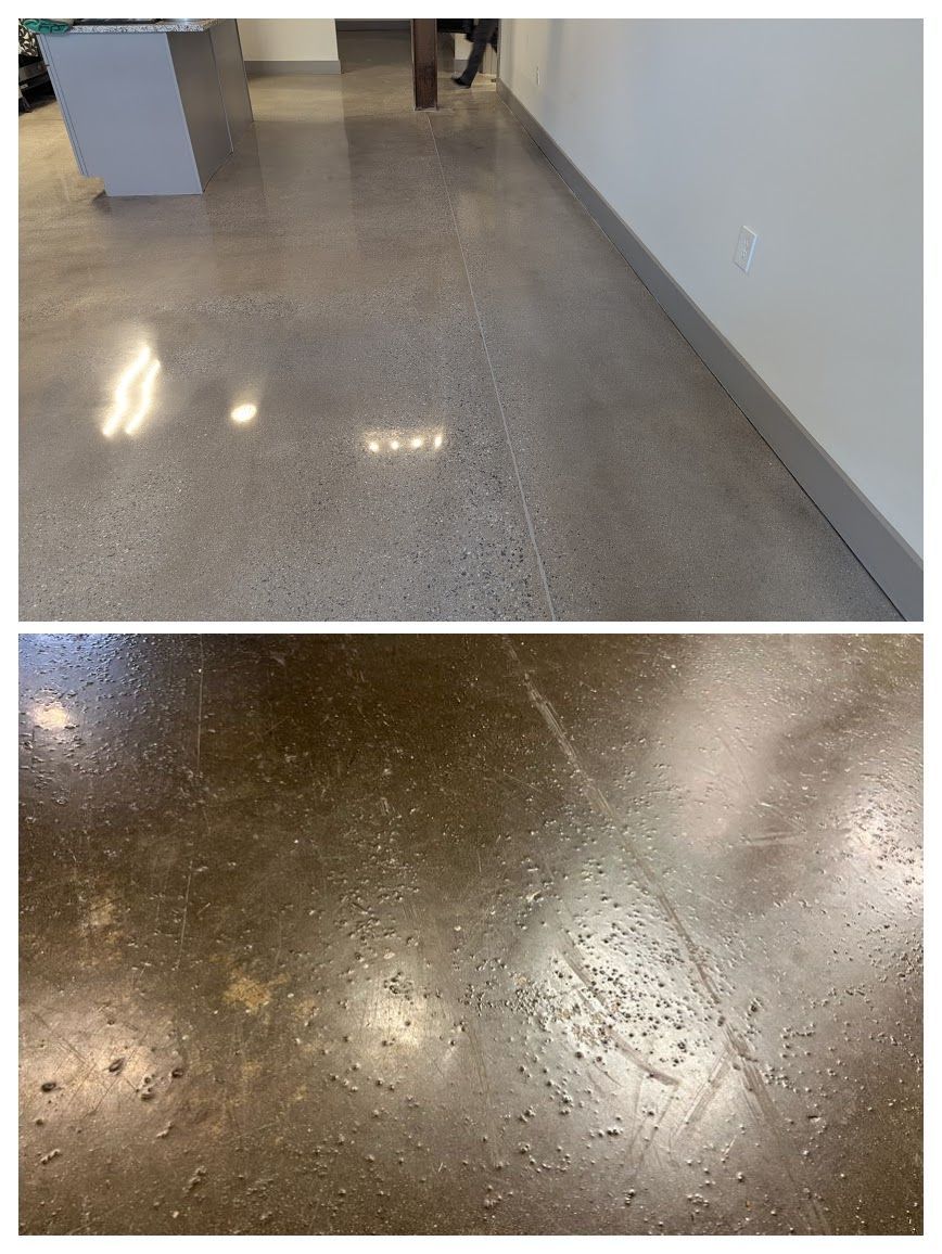 A before and after photo of a concrete floor.