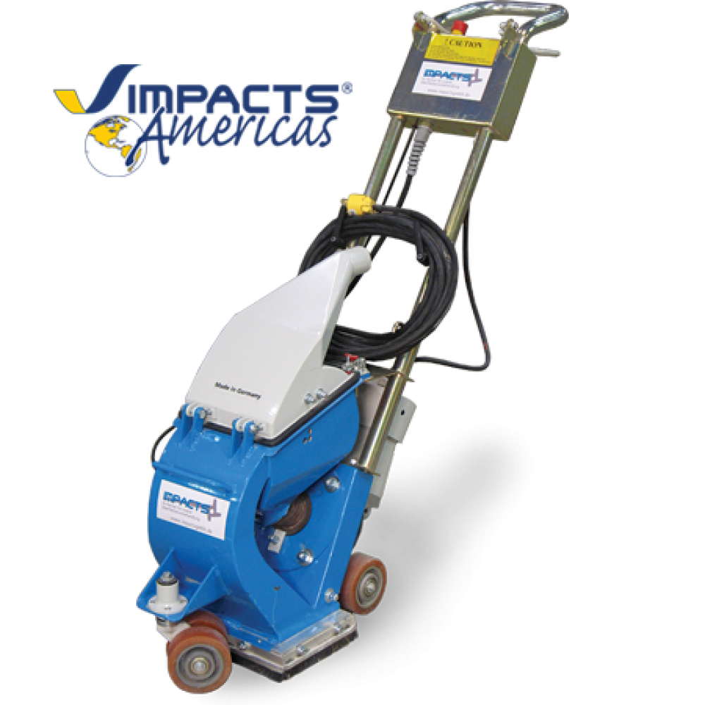 A blue and white machine that says impacts americas on it