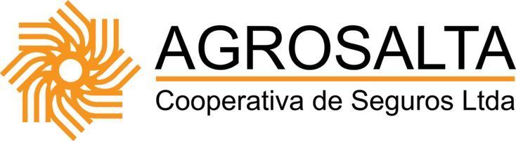 Logotipo para Agrosalta, una compañía cooperativa de seguros, que presenta un diseño y texto estilizados en forma de sol.