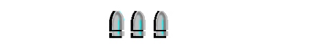 A close up of three bullets on a white background.