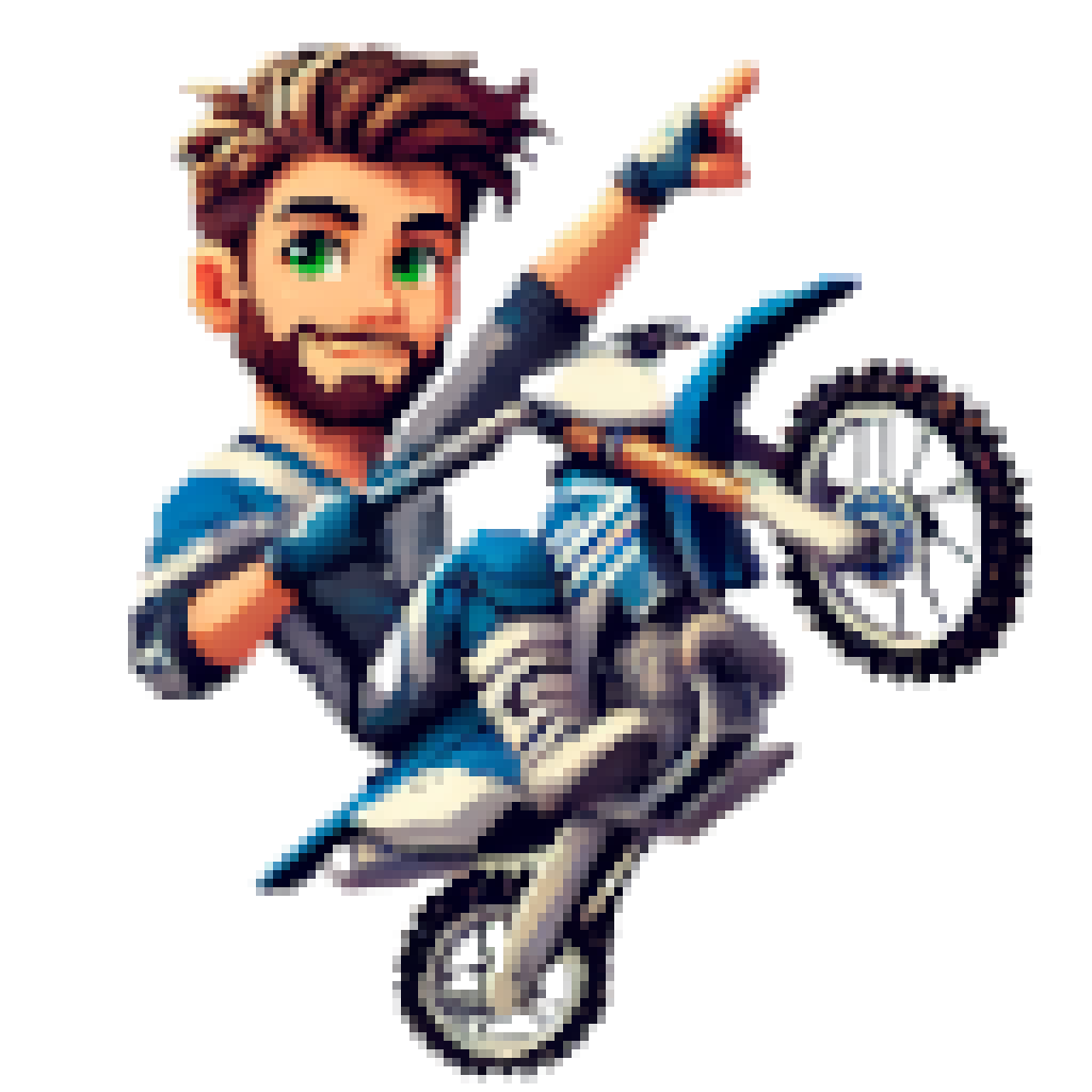 A man is riding a dirt bike and pointing at something. Instagram Ads - #1 Jamie